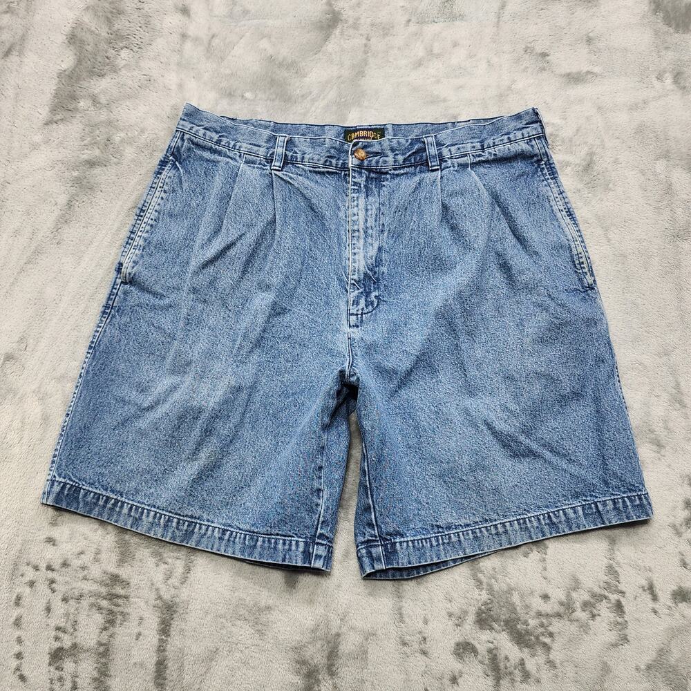 Vintage 90s Cambridge Classics Shorts Mens 36 Blue Pleated Casual Cotton Summer‎
